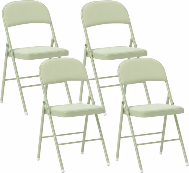 Juego de 4 sillas plegables HOMCOM tapizadas en terciopelo verde con estructura de acero para comedor o cocina