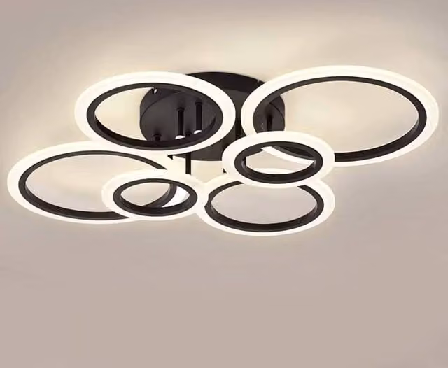 Luminaria Ledbox Cycle de 6 aros con tecnología LED de 75W, color antracita, regulable mediante mando y WiFi con temperatura de color CCT de 3000-4000-6000K y sistema 0-10V
