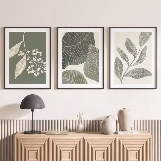 Lumalea Juego de 3 pósteres decorativos tríptico de estilo abstracto y ciudad en color verde, An/P/Al: 50 x 70 cm