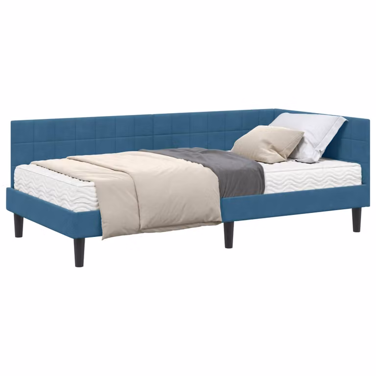 Estructura de cama de esquina con 2 colchones vidaXL en azul de terciopelo, An/P/Al: 100 x 200 x 35,3 cm