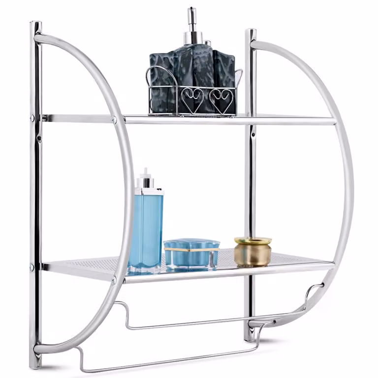 Toallero y estante de baño organizador de ducha Costway en color plata con 2 estantes y 2 colgadores, An/P/Al: 45 x 25,5 x 55 cm