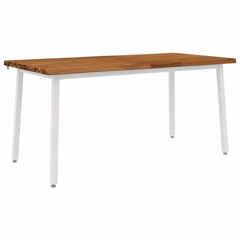 Mesa de comedor vidaXL de madera de acacia con borde natural y patas de metal, color marrón, An/P/Al: 160 x 80 x 75 cm