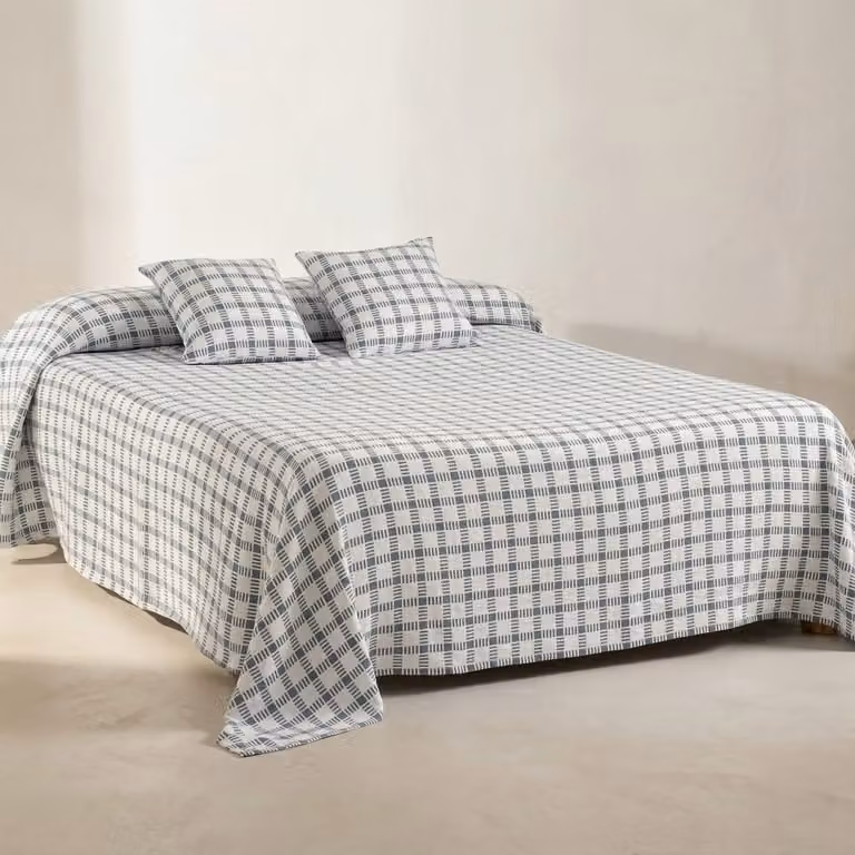Colcha de algodón Gamusi con diseño de cuadros jacquard en azul para cama de 135/140 cm, An/P/Al: 235 x 270 cm