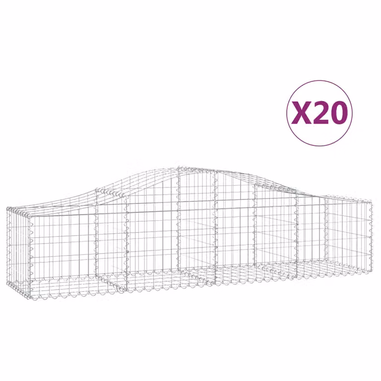 Set de 20 cestas de gaviones videx en forma de arco de acero galvanizado color gris y plata, An/P/Al: 200 x 50 x 40/60 cm