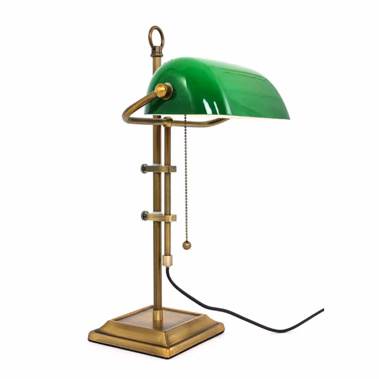 Lámpara de escritorio Steinhauer Ancilla en bronce, latón y verde con altura ajustable para oficina o casa
