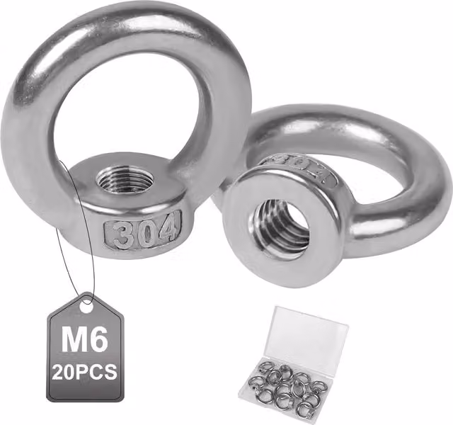 Set de 20 tuercas de ojo de elevación COOCHEER de acero inoxidable color plata M6