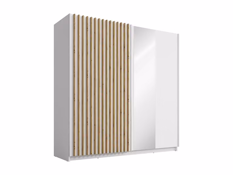 Armario de 2 puertas correderas con espejo de TINDANIA en color blanco y beige, An: 200.3 cm, Al: 62 cm, P: 198.5 cm