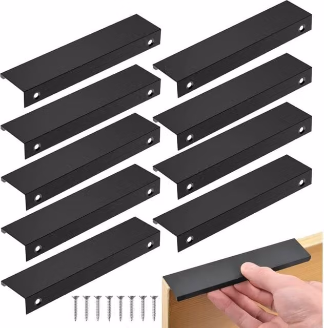 Pack de 10 tiradores de cocina LIIYIELA en aluminio negro mate, modelo flush pull invisible para muebles, cajones y armarios, con una distancia central de 128 mm