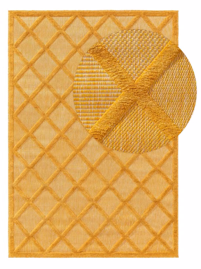 Alfombra Benuta para exterior e interior con diseño geométrico moderno en color amarillo, An/P: 240 x 340 cm