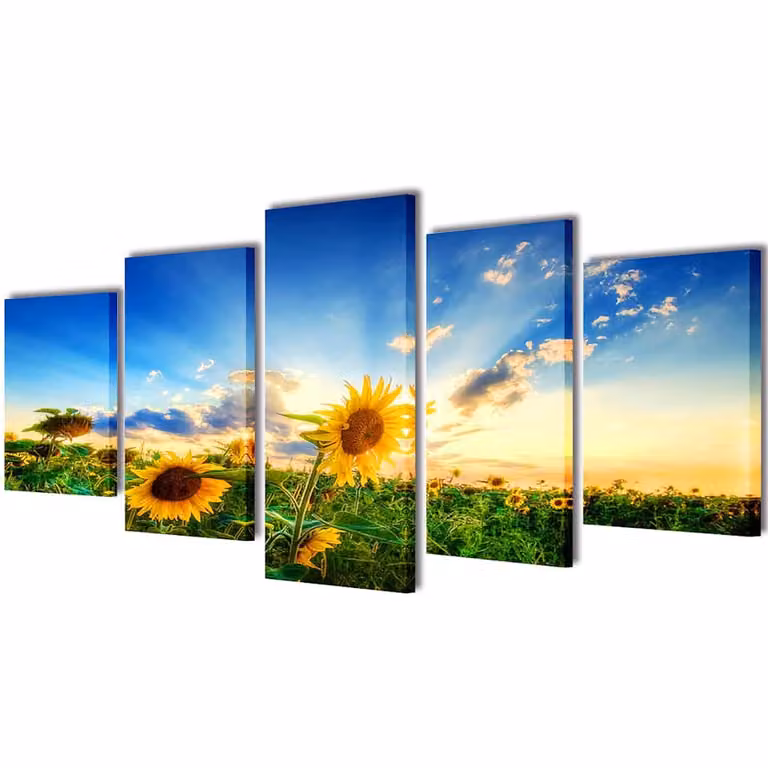 Set decorativo de lienzos para la pared con diseño de girasoles de vidaXL, multicolor y amarillo, An: 200 cm, Al: 100 cm
