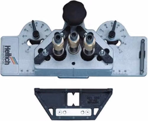Plantilla de perforación para bisagras Hettich Drilljig en color gris y plata para taladro de Ø35 mm y 2 x Ø 10 mm