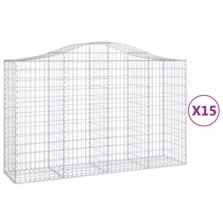 Set de 15 cestas gaviones vidaXL en forma de arco de acero galvanizado color plata, An/P/Al: 200 x 50 x 120/140 cm