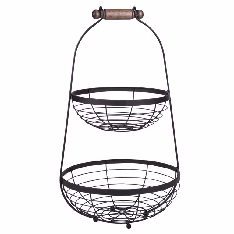 Cesta doble de Maisons du Monde en acero negro y madera de eucalipto