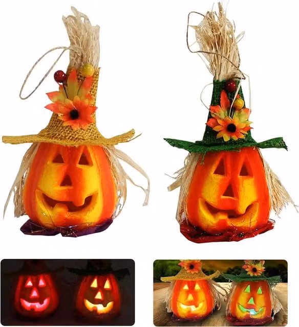 Linterna de calabaza de espuma intermitente COOCHEER para decoración de Halloween en colores naranja y amarillo