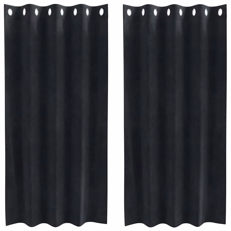Set de 2 cortinas blackout de terciopelo vidaXL en color negro, An/Al: 140 x 175 cm