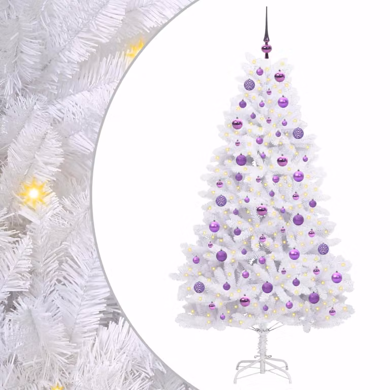 Árbol de Navidad artificial vidaXL con ramas articuladas y luces LED blanco, Altura: 180 cm