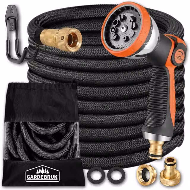 Manguera de jardín flexible Gardebruk de 7,5 m en color negro con soporte de pared
