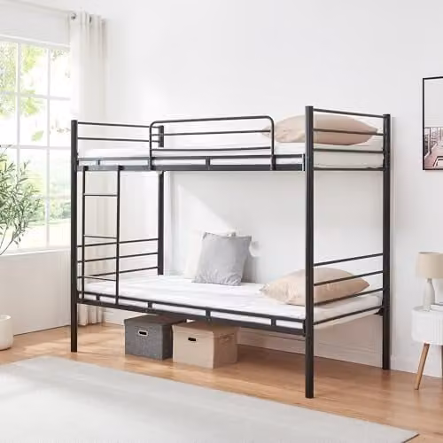 Litera Bevapis en.casa de metal para niños en color negro con barandilla y escalera, An/P/Al: 210 x 94 x 171 cm