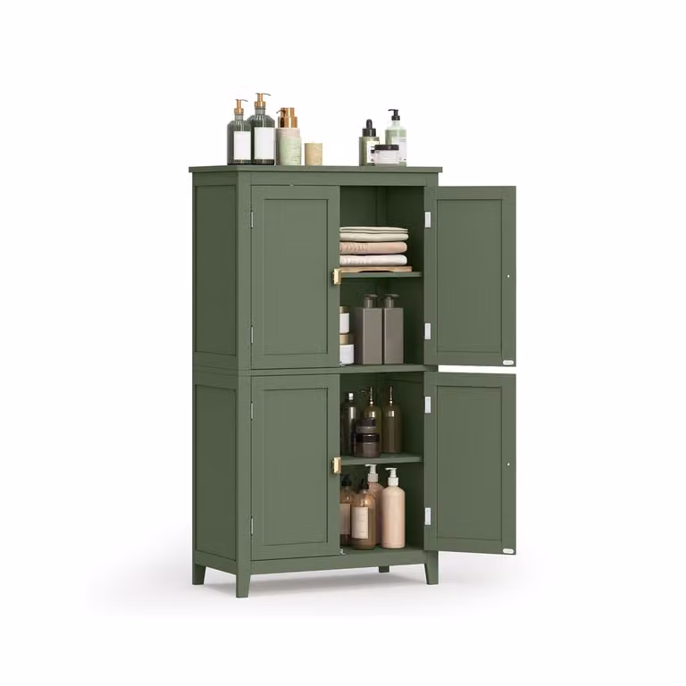 Mueble de baño VASAGLE moderno de color verde con puertas batientes y estantes internos, An/P/Al: 30 x 60 x 110 cm
