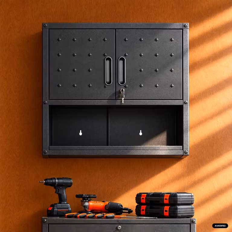 Mueble de almacenamiento alto SWEEEK en metal negro con puertas con llave y estante abierto An/P/Al: 30 x 30 x 77 cm