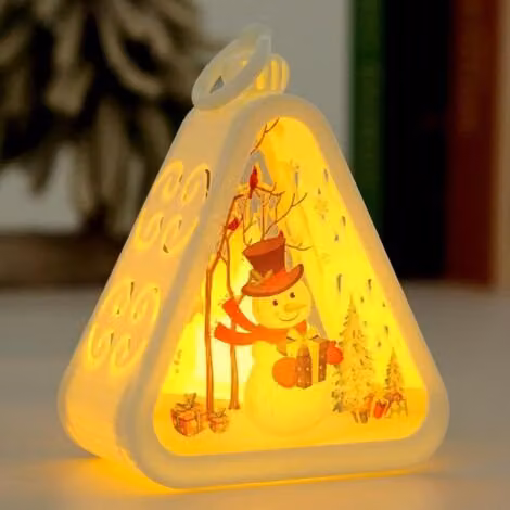 Farol Navideño Vintage ULISEM con Vela LED de Efecto Parpadeo y Diseño de Muñeco de Nieve Blanco