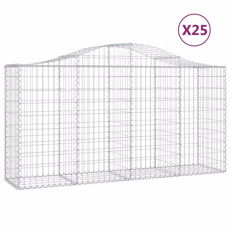 Set de 25 cestas de gaviones vidaXL en forma de arco de acero galvanizado color plata, An/P/Al: 200 x 50 x 100/120 cm