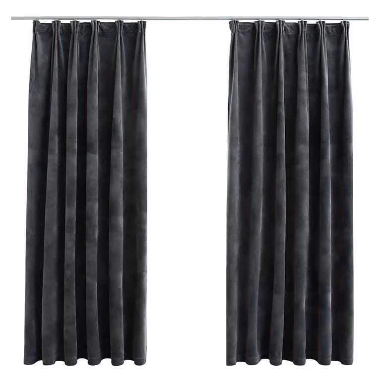Set de 2 cortinas opacas de terciopelo vidaXL en color antracita, An/Al: 140 x 175 cm, incluye ganchos