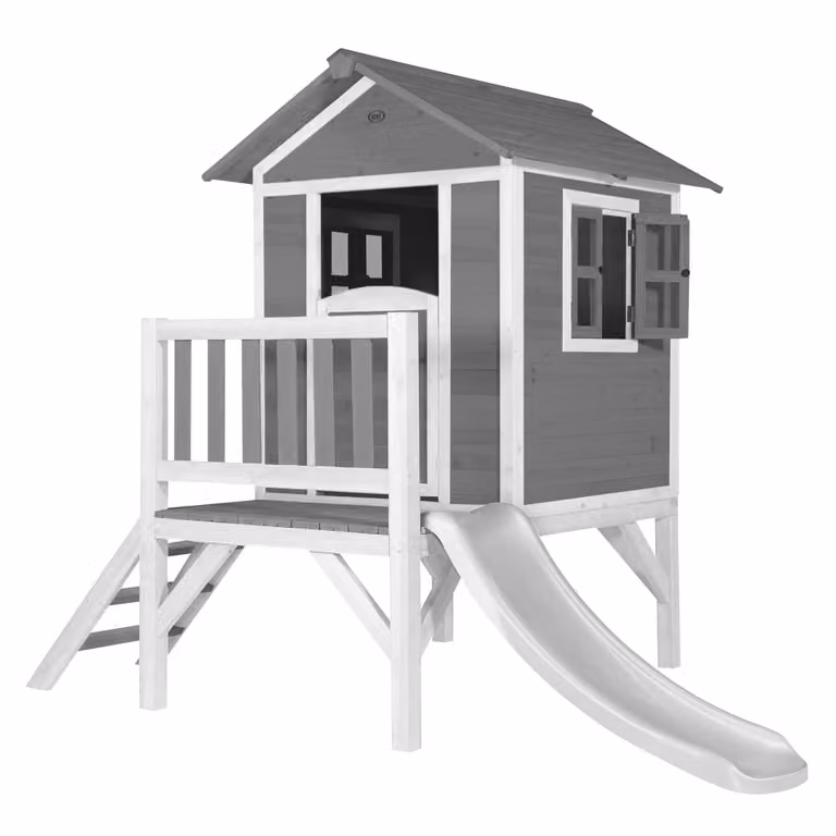 Casita infantil XL con tobogán AXI de madera FSC en blanco y gris