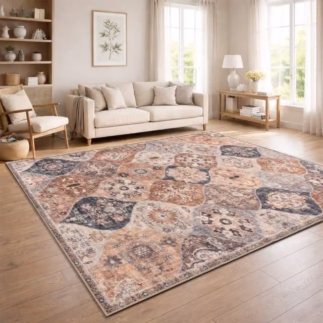 Alfombra lavable Sami de estilo oriental y moderno en color beige y turquesa, An/P: 200 x 280 cm