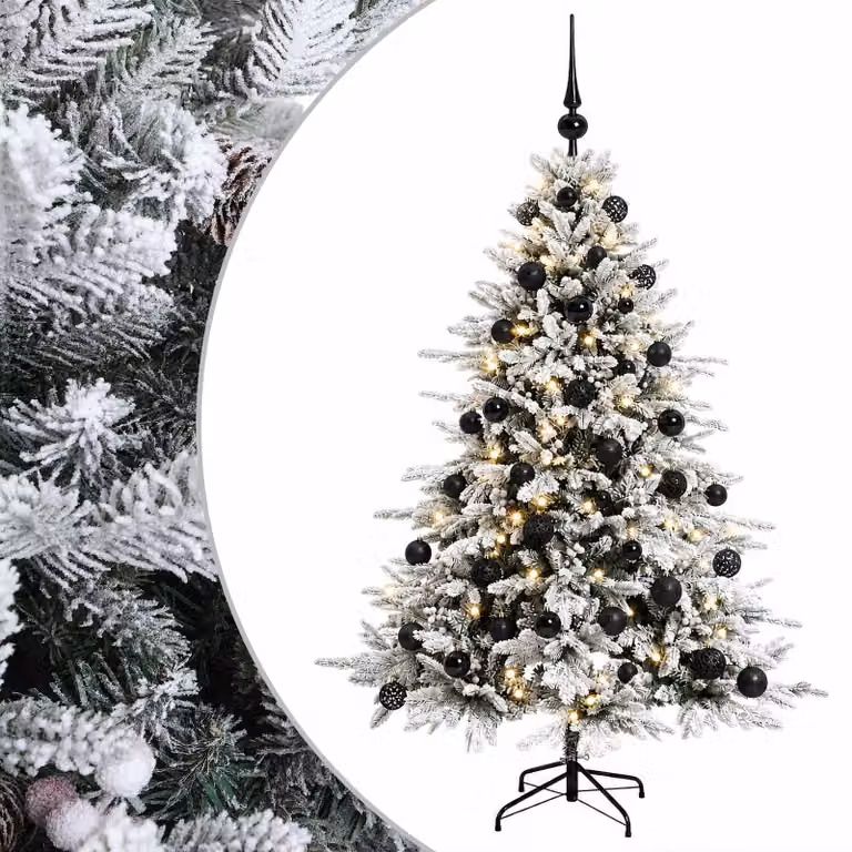 Árbol de Navidad artificial con luces LED de color blanco cálido de la marca vidaXL, diseño moderno en forma de cono, color verde y blanco, Altura: 150 cm