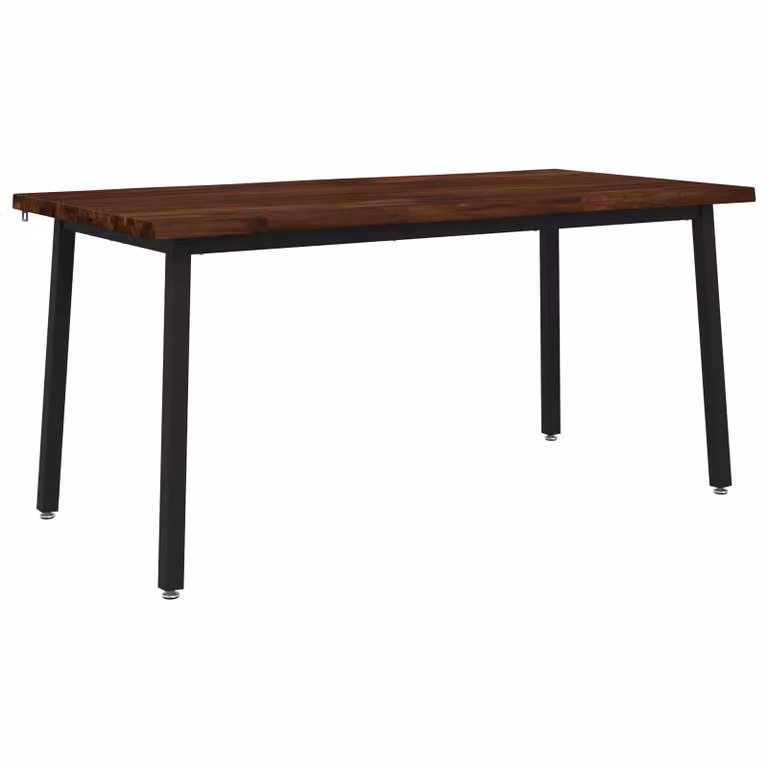 Mesa de comedor moderna vidaXL de madera de acacia con borde natural y patas de metal, color marrón, An/P/Al: 160 x 70 x 75 cm