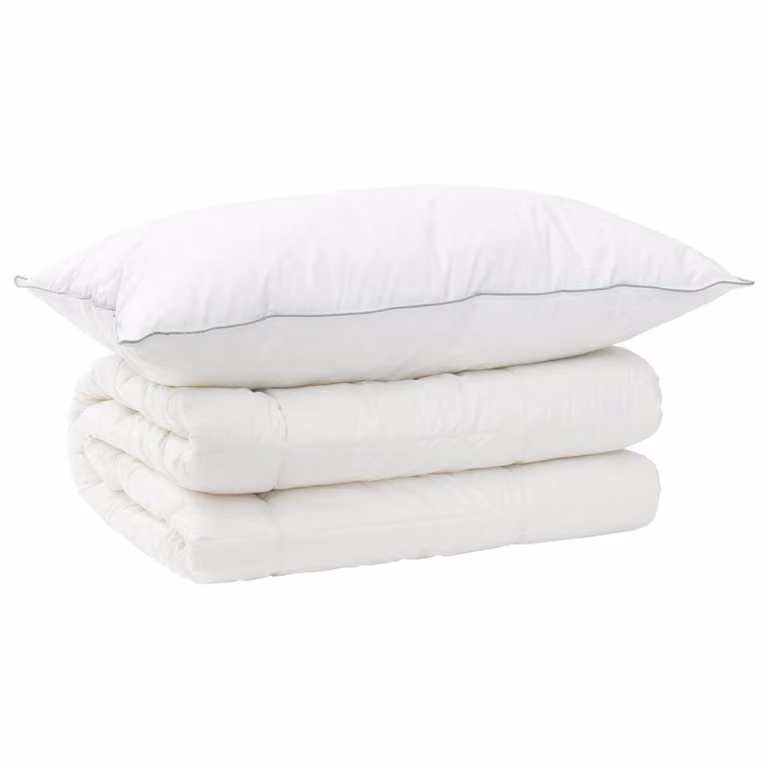 Juego de edredón y almohada de 2 piezas vidaXL de lana y algodón, color blanco, An/P/Al: 137 x 200 cm