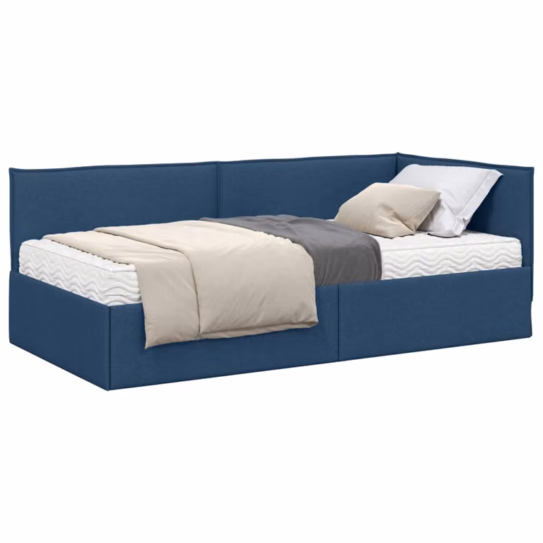 vidaXL Estructura de Cama de Esquina con Colchón de 2 Unidades en Azul de Terciopelo, An/P: 100 x 200 cm