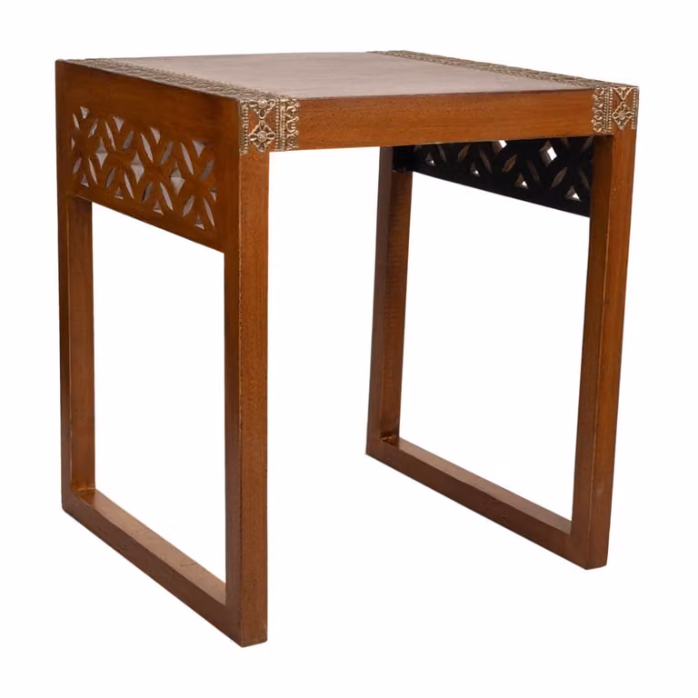 Mesa de madera de mango y metal Wanderlust deco en marrón y dorado An/P/Al: 42 x 40 x 48 cm