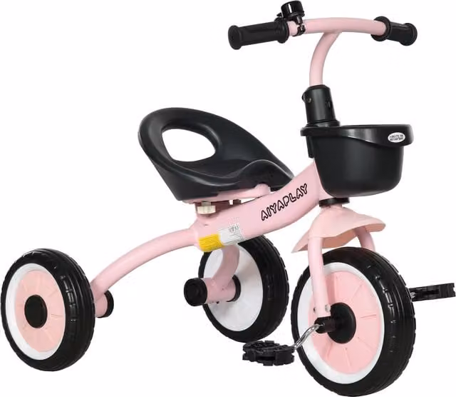 Triciclo para niños AIYAPLAY con asiento ajustable, cesta y timbre, color rosa, An/P/Al: 70,5 x 50 x 58 cm