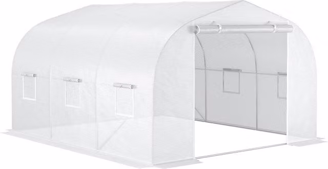 Invernadero en túnel de jardín Outsunny con puerta y 6 ventanas enrollables de acero galvanizado y lona PE de alta densidad, An/P/Al: 3,5 x 3 x 2 m