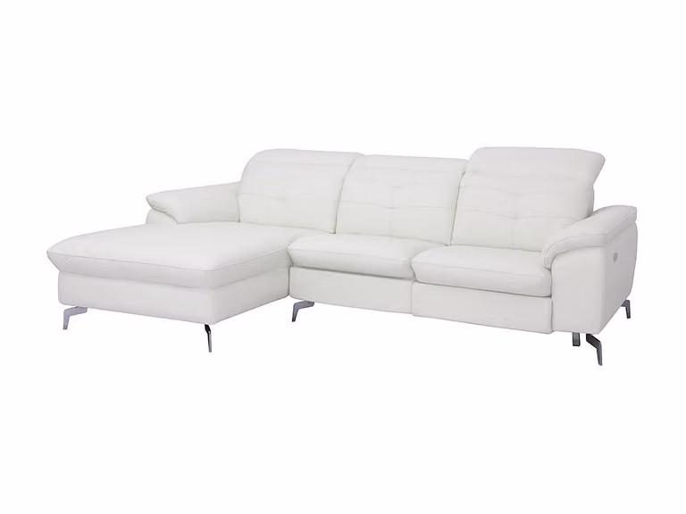 Sofá rinconera relax eléctrico LISMORE de Vente-Unique en piel de búfalo color blanco con ángulo izquierdo