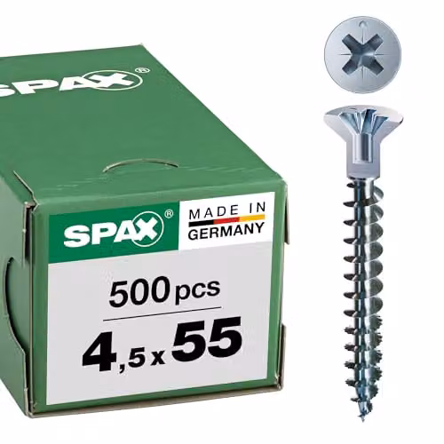 Pack de 500 tornillos Spax para madera con cabeza plana fresadora y ranura Phillips, acabado galvanizado en color plata