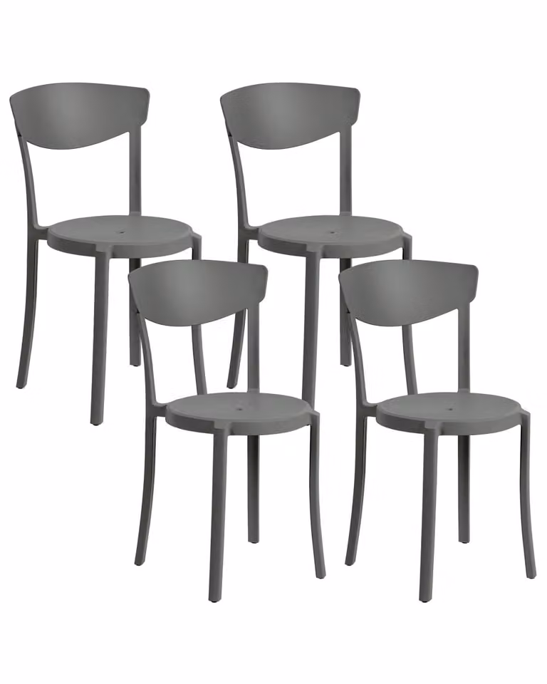 Conjunto de 4 sillas de jardín Beliani apilables en color gris con acabado mate y diseño minimalista