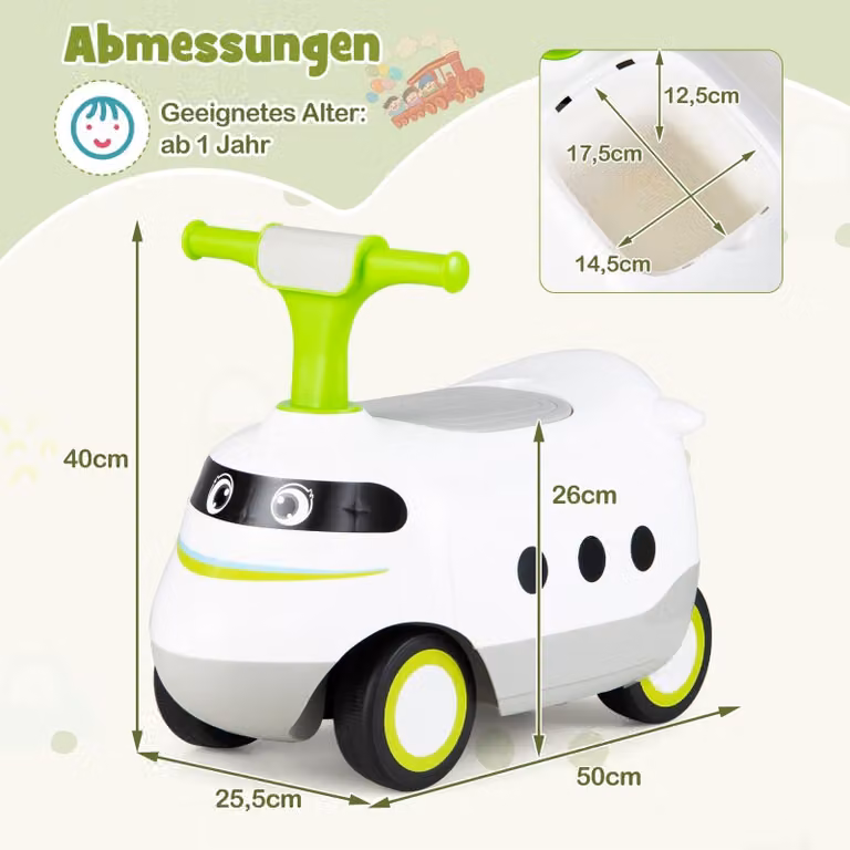 Coche de paseo eléctrico Northix para niños con sonido y luz, color verde y blanco