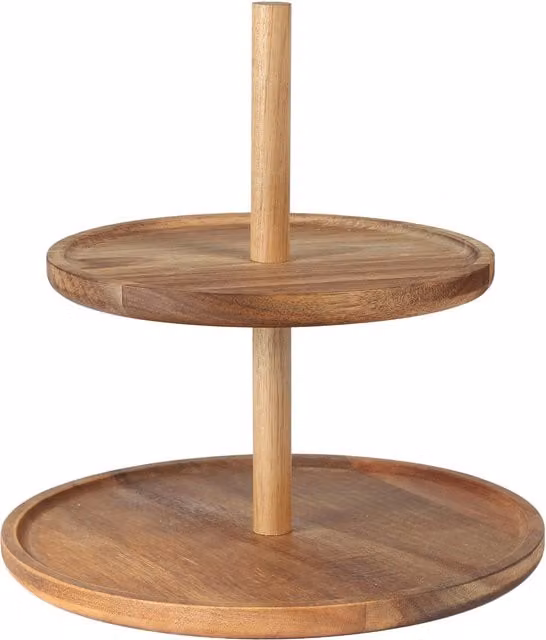 Expositor de dos pisos HOME DECO FACTORY de madera de acacia color marrón para servicio de repostería redondo