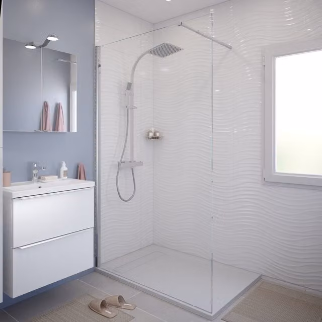 Mampara de ducha fija transparente Cooke & Lewis de cristal con revestimiento easy clean, Ancho: 120 cm
