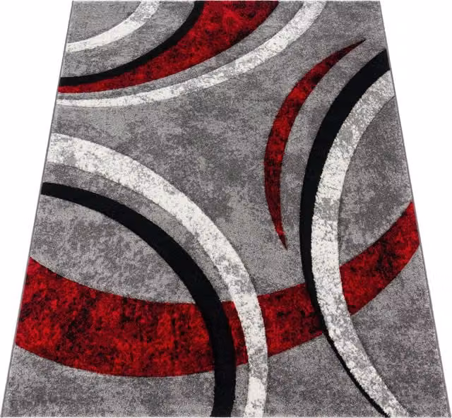 Alfombra moderna Bravo diseño abstracto en rojo, negro, blanco y gris, An/P: 80 x 300 cm