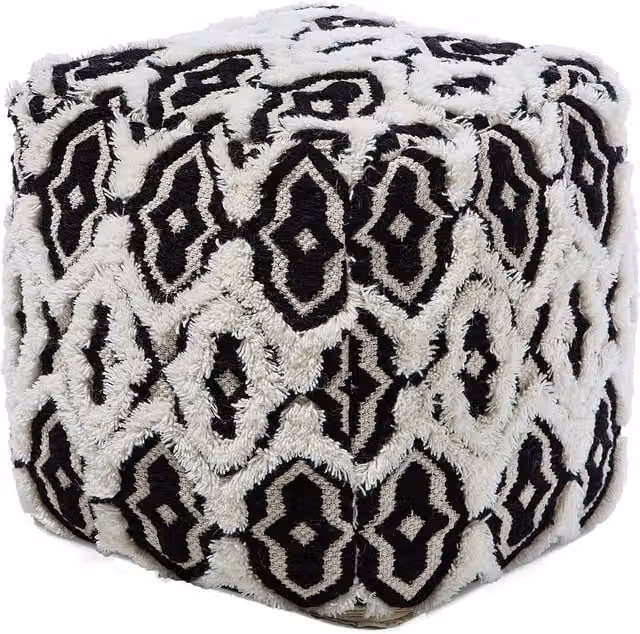 Puf Cuadrado Boho Beliani de Algodón en Blanco y Negro An/P/Al: 45 x 45 x 45 cm