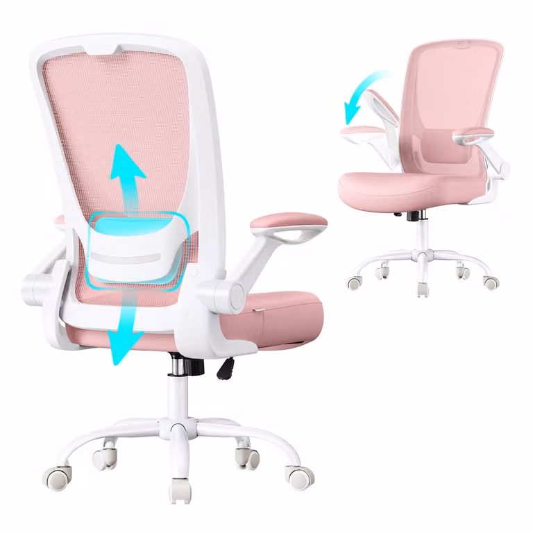 Silla de escritorio ergonómica giratoria SONGMICS con reposacabezas y apoyabrazos, color rosa o blanco