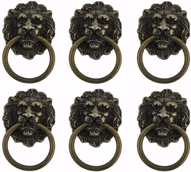 Juego de 6 pomos para muebles T-audace con diseño de león antiguo en hierro color bronce mate