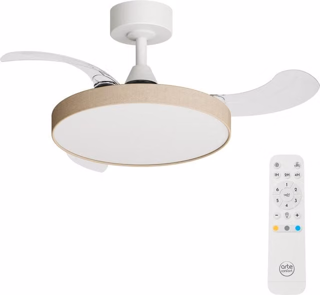 Ventilador de techo Baran de Arteconfort con luz LED regulable y motor DC en color blanco y tela, diámetro de 91 cm