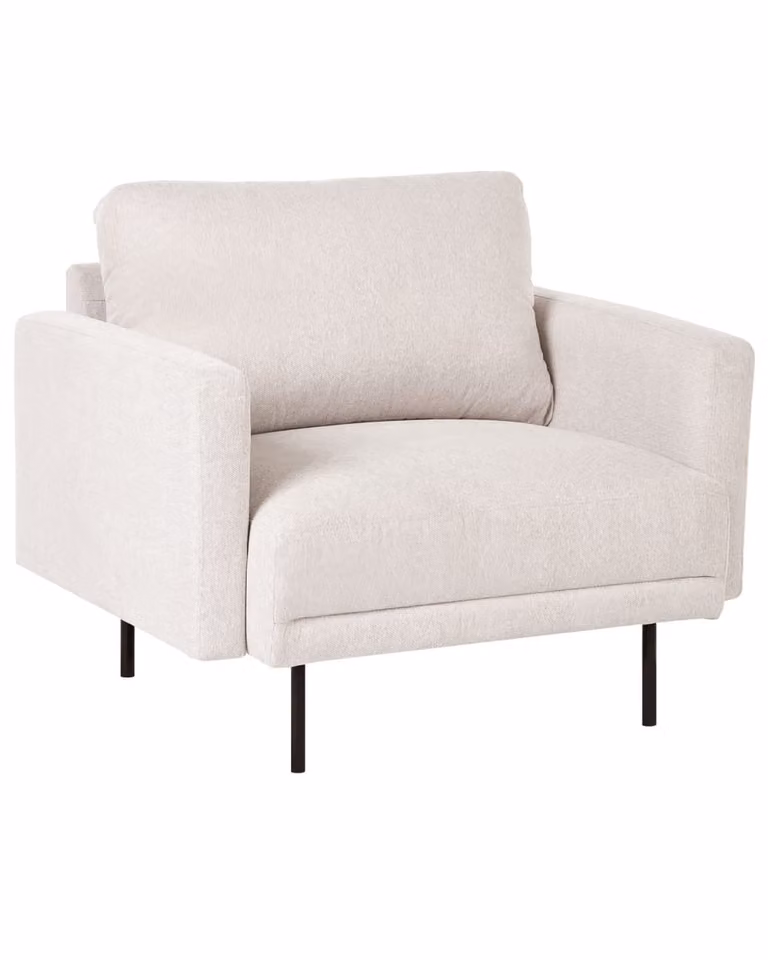 Sillón moderno de tela beige y estructura metálica negra Beliani para salón con reposabrazos