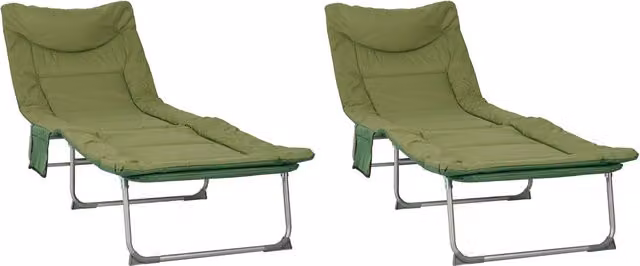 Set de 2 tumbonas plegables SYFAX en color verde con cojines resistentes a la intemperie y reposacabezas ajustable
