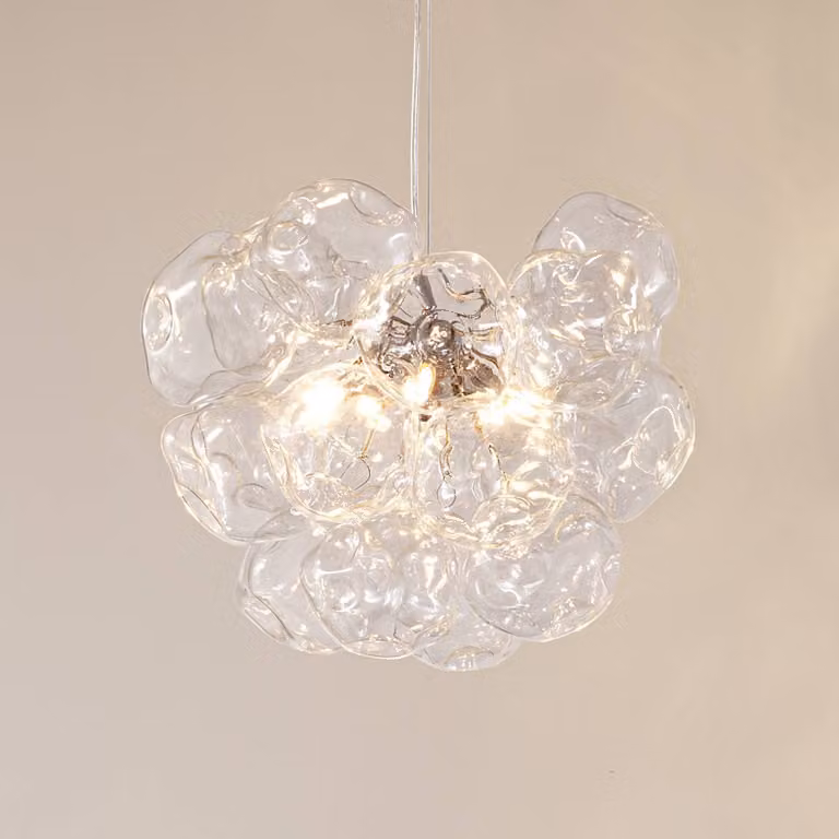 Lámpara colgante de diseño Diborah Lucande en cristal transparente y cromo, atenuable, ideal para salón o comedor